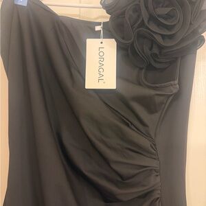 Loragal Black One-Shoulder Dress with Floral Accent